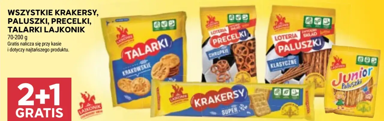 Krakersy, paluszki, precelki, talarki Lajkonik