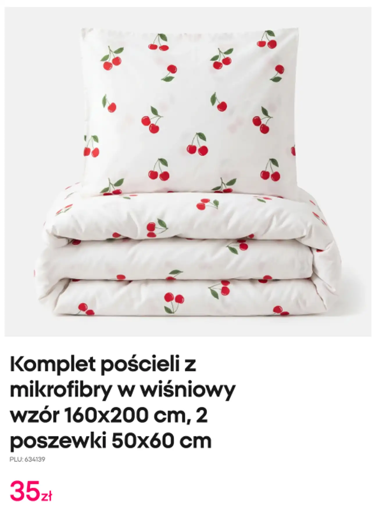 Komplet pościeli z mikrofibry w wiśniowy wzór 160x200 cm, 2 poszewki 50x60 cm Pepco