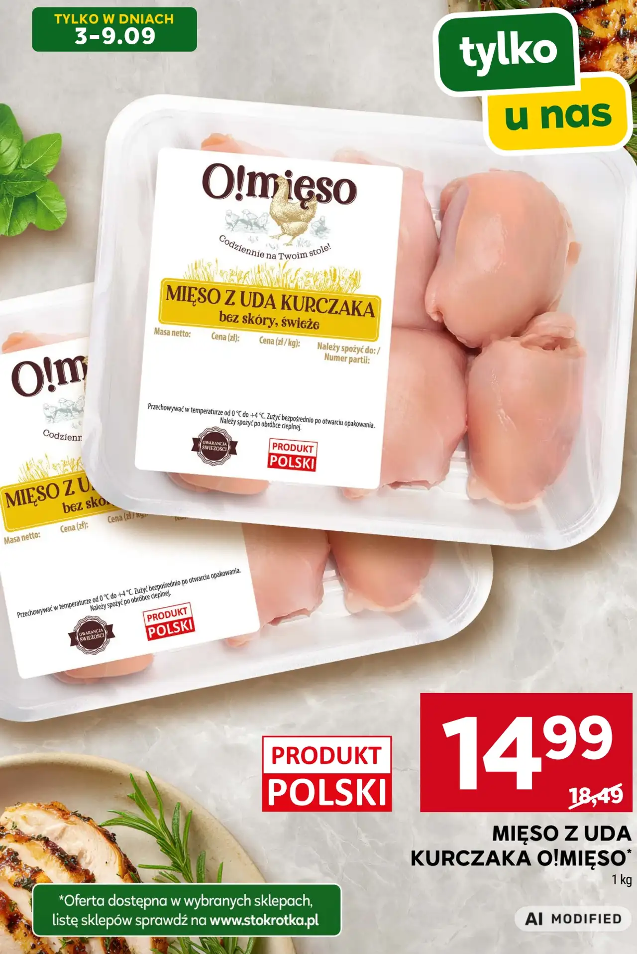 Mięso z uda kurczaka O!mięso bez skóry, świeże