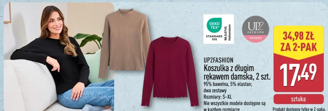 UP2FASHION Koszulka z długim rękawem damska, 2 szt.