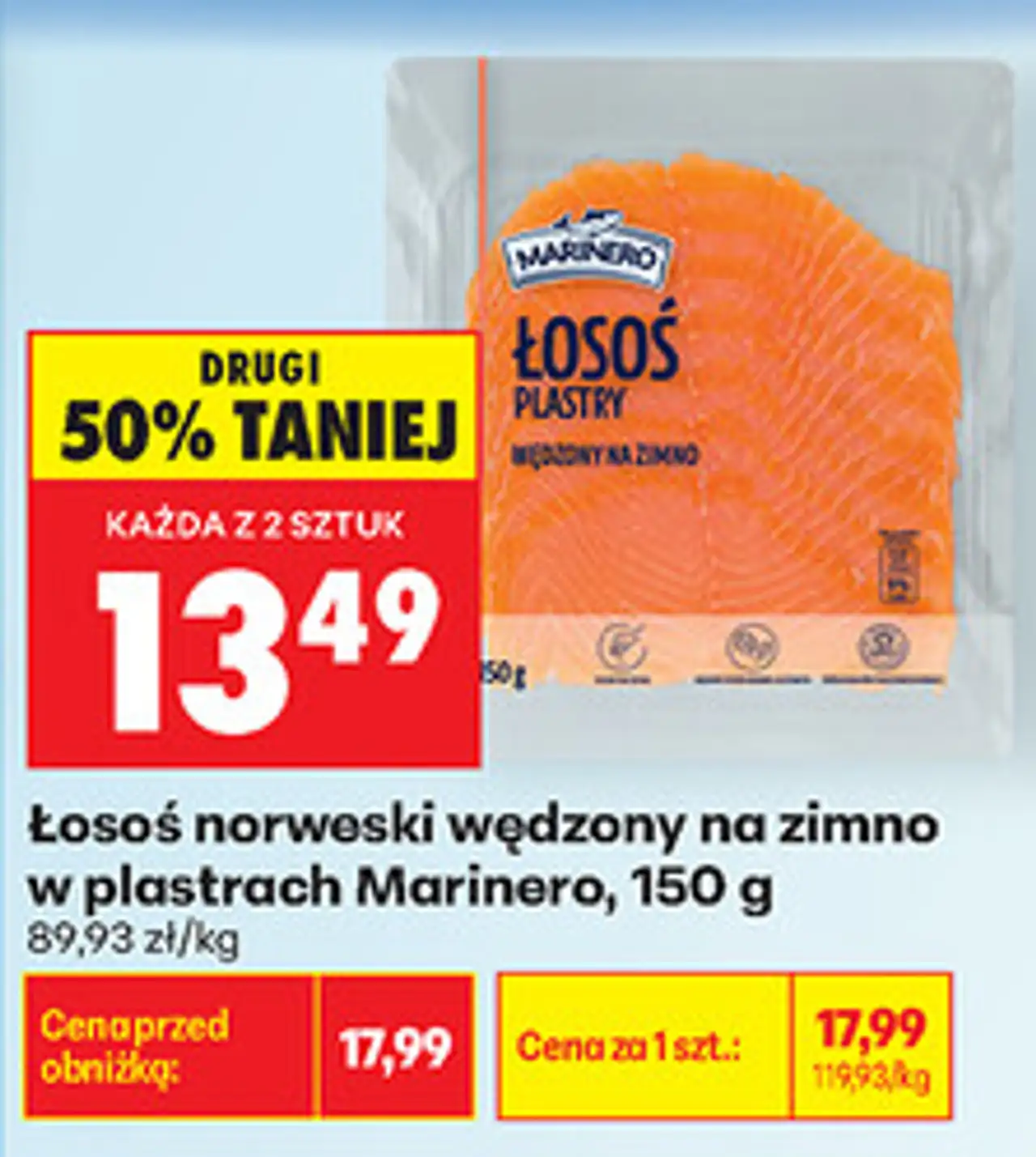 Łosoś norweski wędzony na zimno w plastrach Marinero