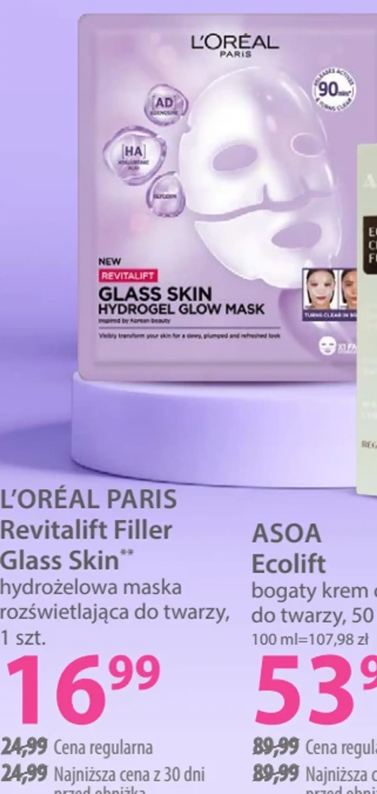 L'Oréal Paris Revitalift Filler Glass Skin hydrożelowa maska rozświetlająca do twarzy