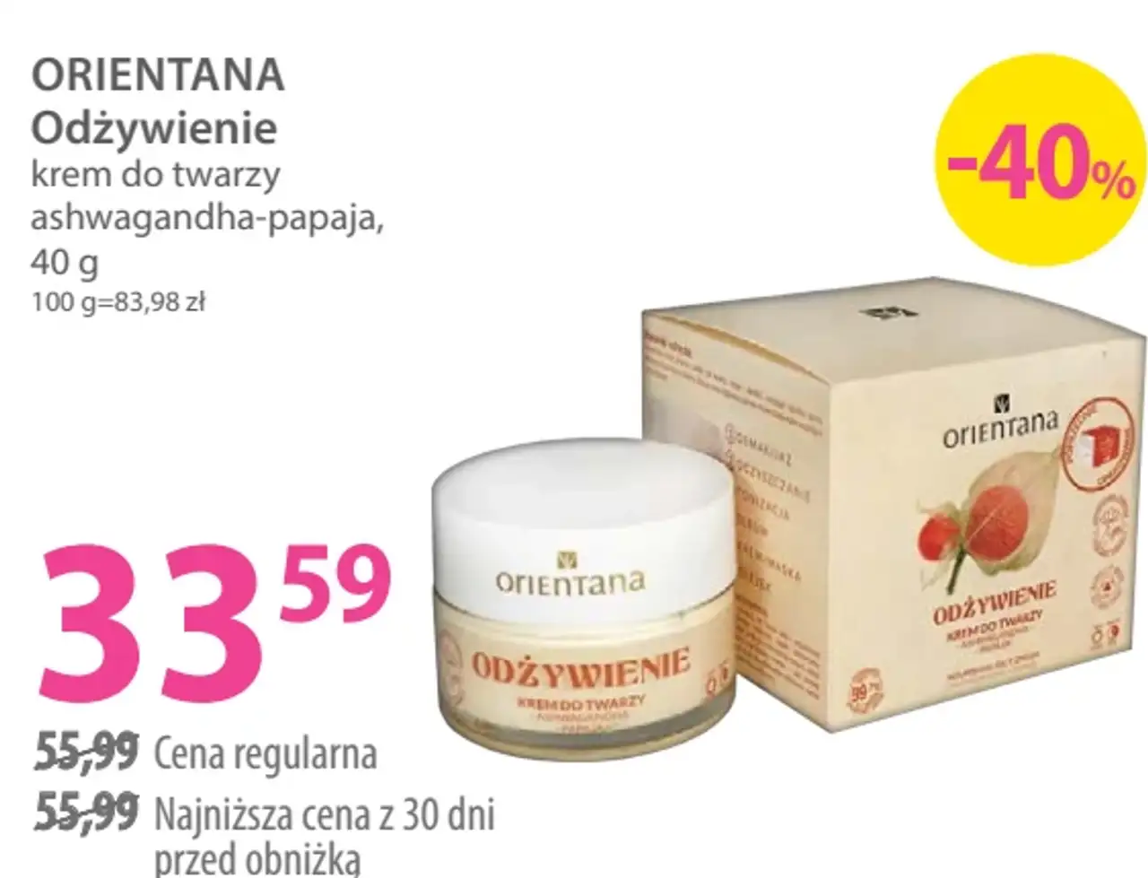 ORIENTANA Odżywienie krem do twarzy ashwagandha-papaja