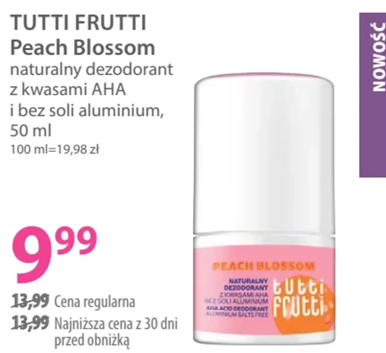 TUTTI FRUTTI Peach Blossom naturalny dezodorant z kwasami AHA i bez soli aluminium