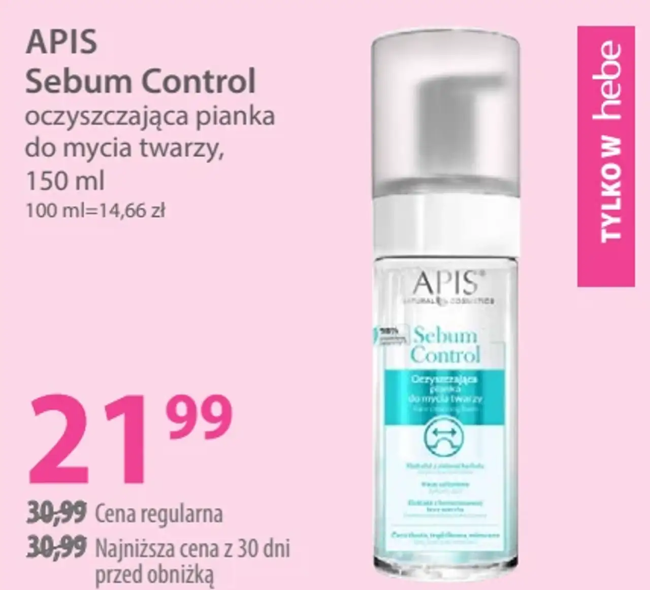 APIS Sebum Control oczyszczająca pianka do mycia twarzy, 150 ml