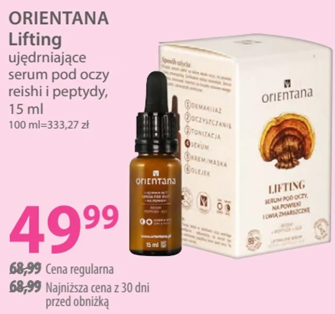 ORIENTANA Lifting ujędrniające serum pod oczy reishi i peptydy, 15 ml
