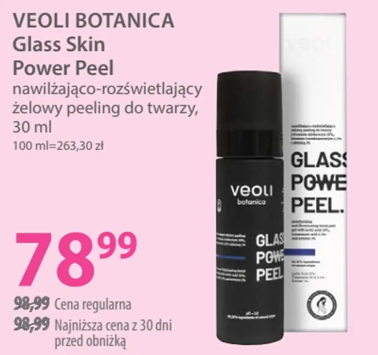 VEOLI BOTANICA Glass Skin Power Peel nawilżająco-rozświetlający żelowy peeling do twarzy, 30 ml