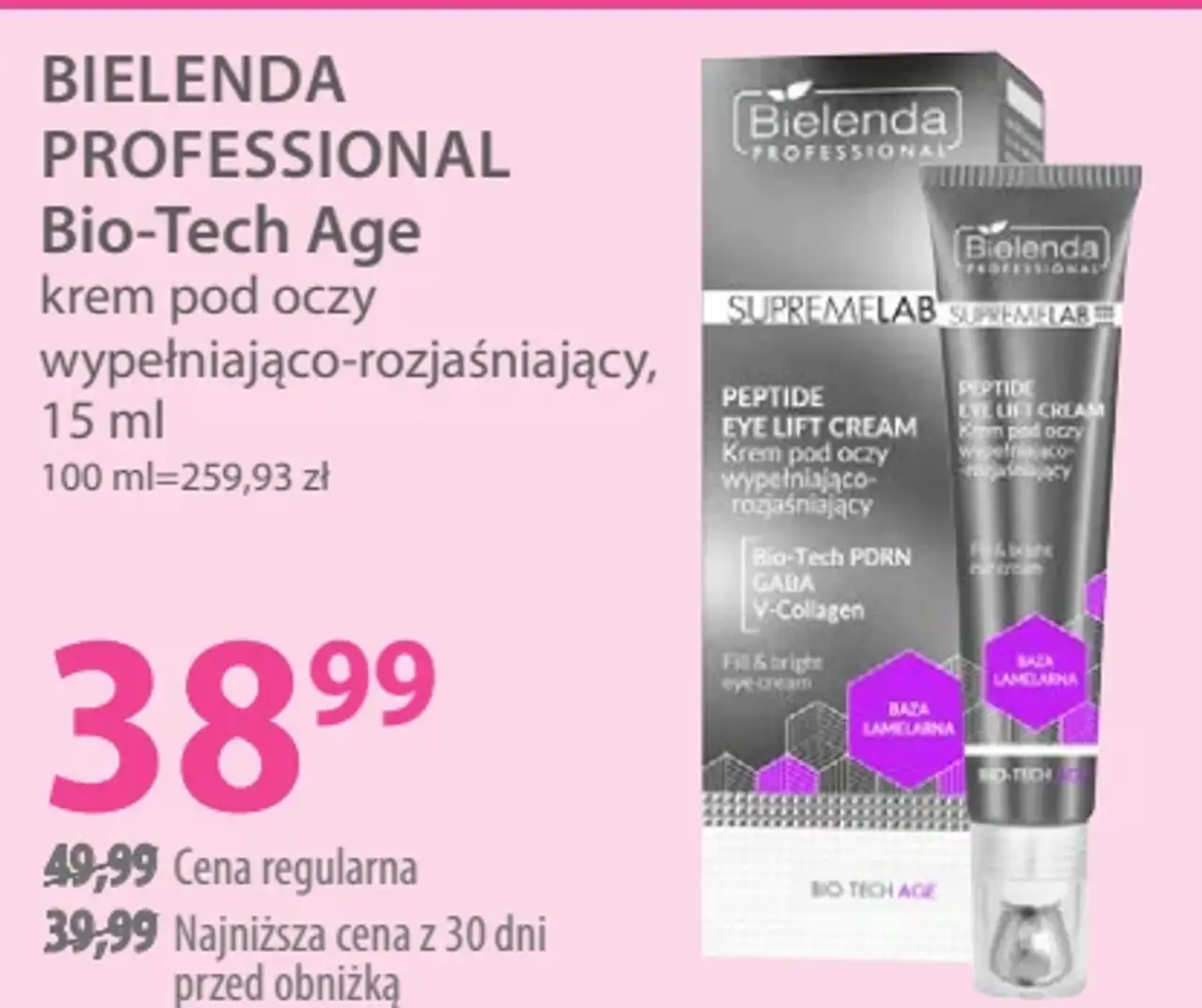 BIELENDA PROFESSIONAL Bio-Tech Age krem pod oczy wypełniająco-rozjaśniający, 15 ml