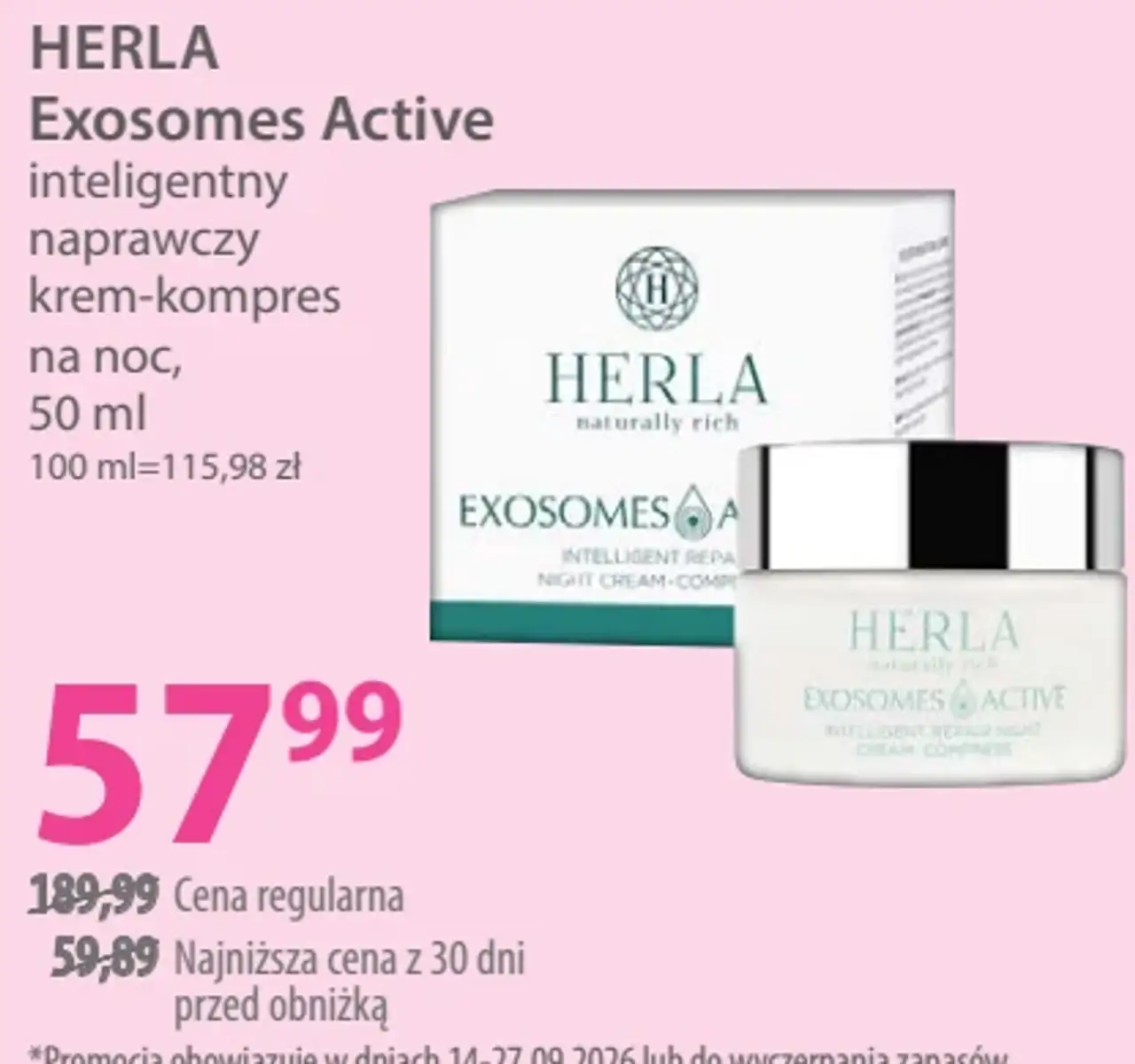 HERLA Exosomes Active inteligentny naprawczy krem-kompres na noc, 50 ml