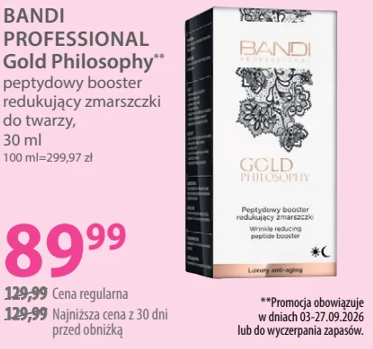 BANDI PROFESSIONAL Gold Philosophy peptydowy booster redukujący zmarszczki do twarzy, 30 ml