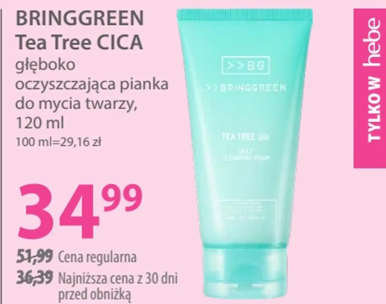 BRINGGREEN Tea Tree CICA głęboko oczyszczająca pianka do mycia twarzy
