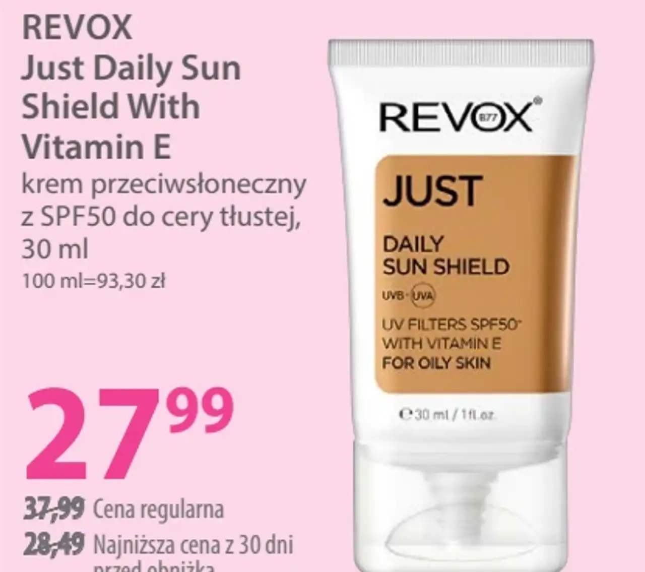 REVOX Just Daily Sun Shield With Vitamin E krem przeciwsłoneczny z SPF50