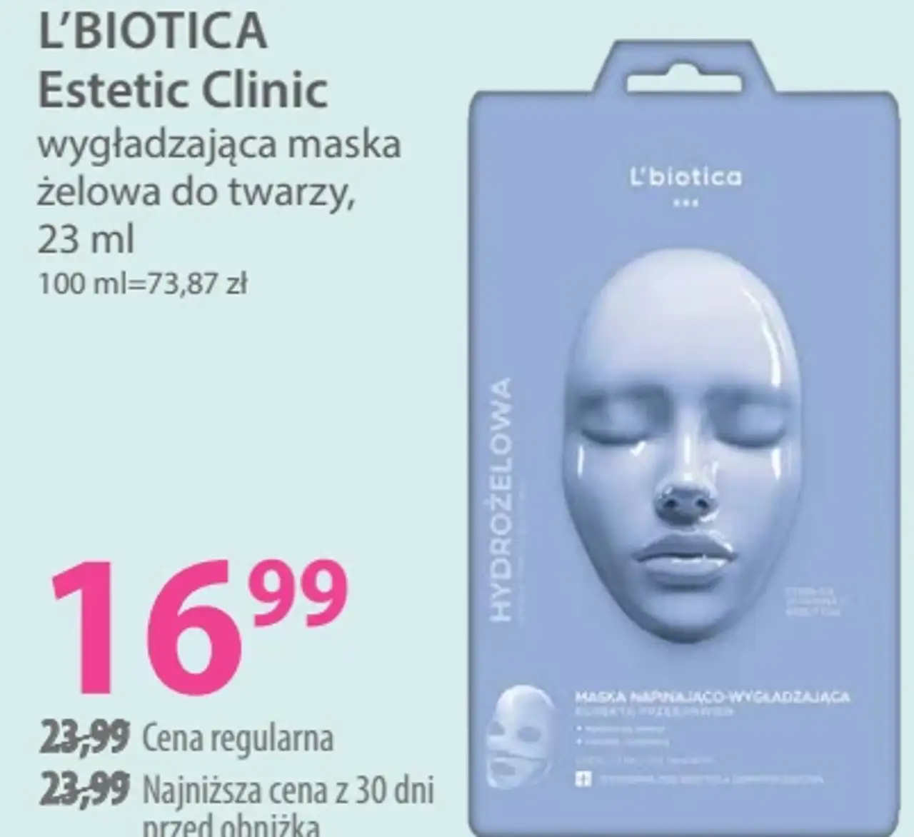 L'BIOTICA Estetic Clinic wygładzająca maska żelowa do twarzy, 23 ml