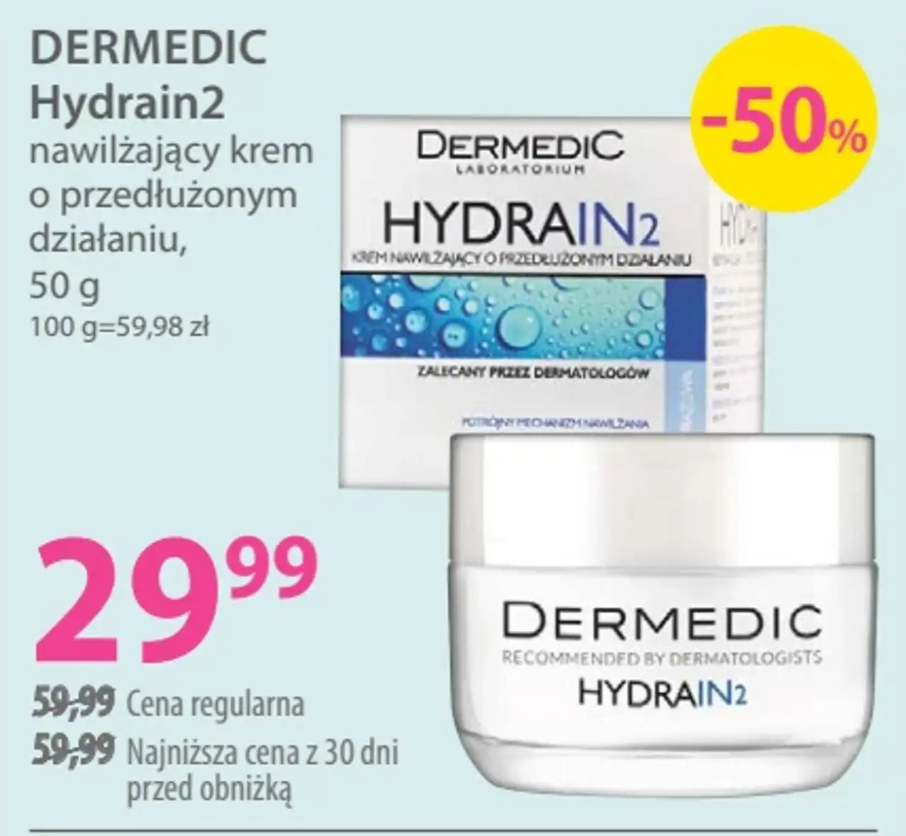 DERMEDIC Hydrain2 nawilżający krem o przedłużonym działaniu, 50 g