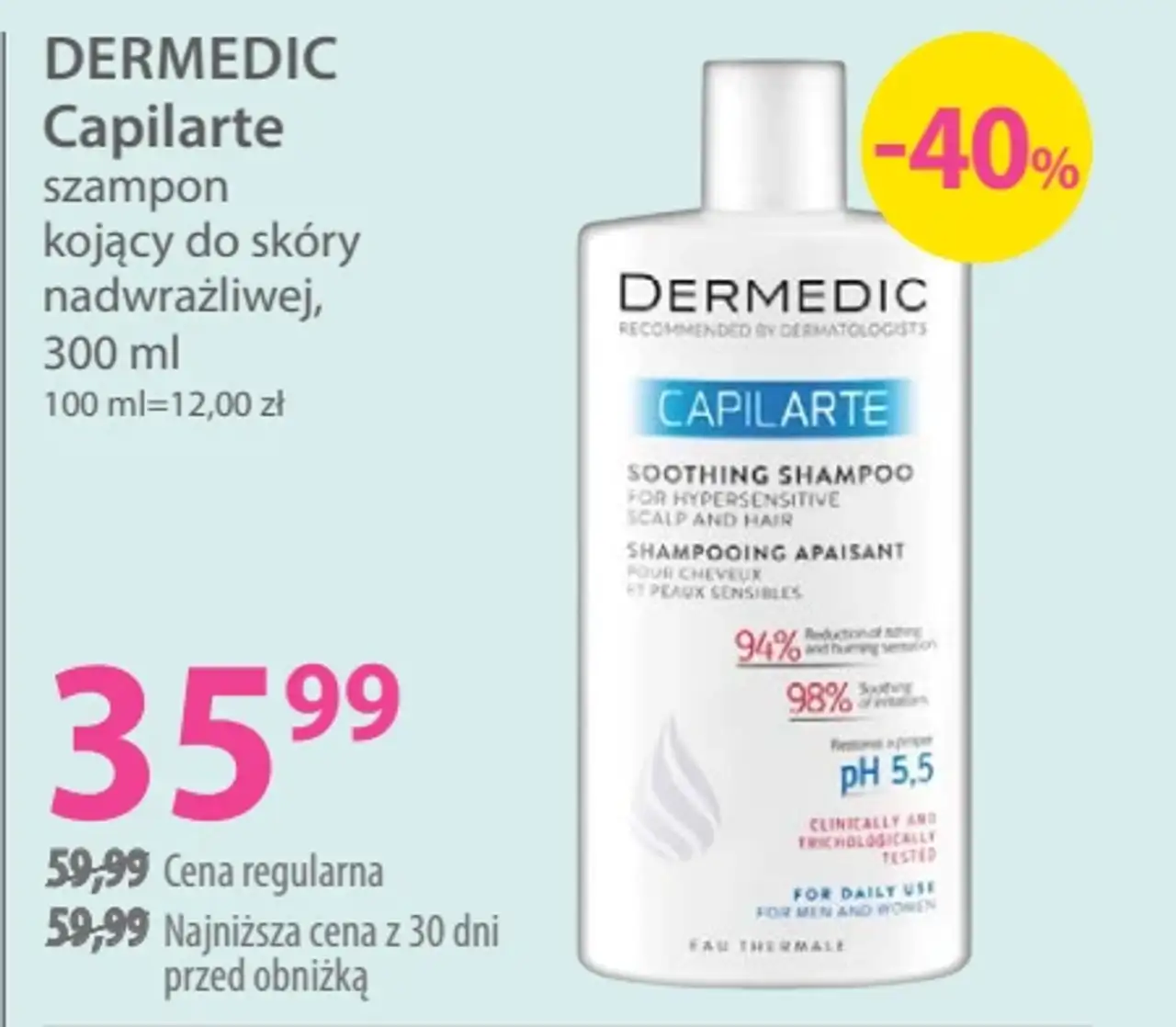 DERMEDIC Capilarte szampon kojący do skóry nadwrażliwej, 300 ml