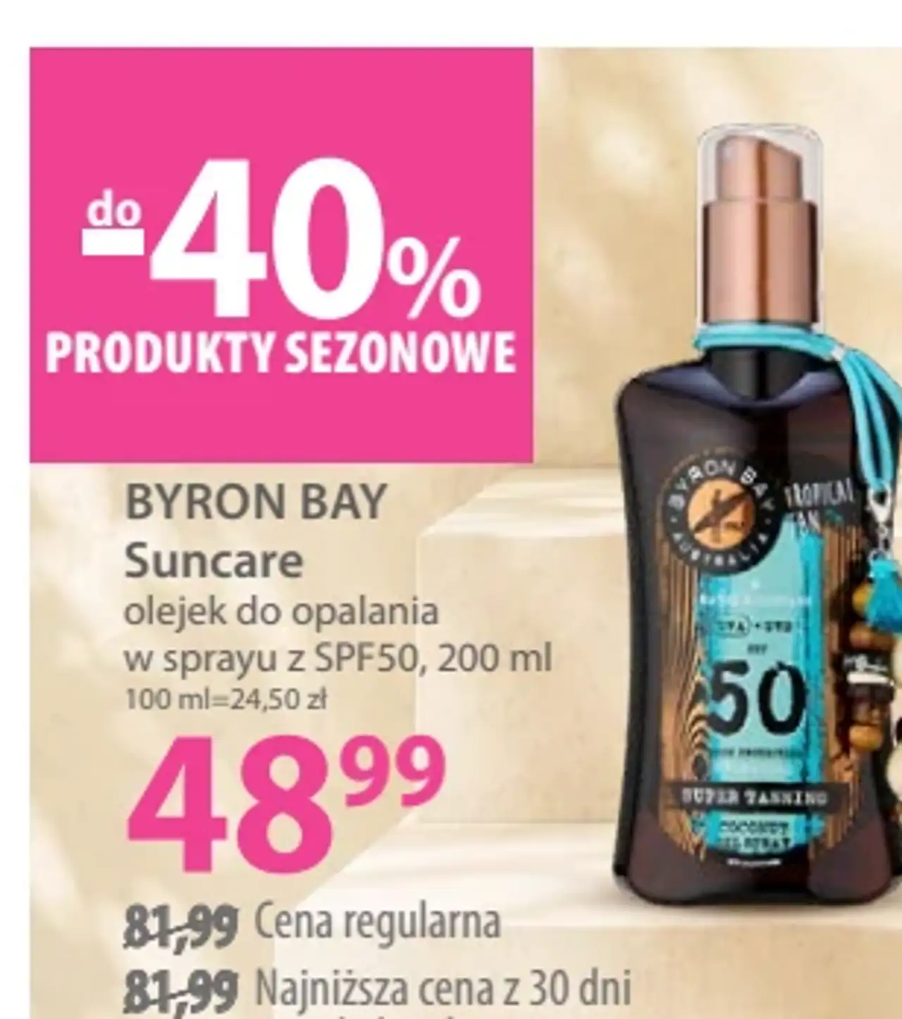 Byron Bay Suncare olejek do opalania w sprayu z SPF50, 200 ml