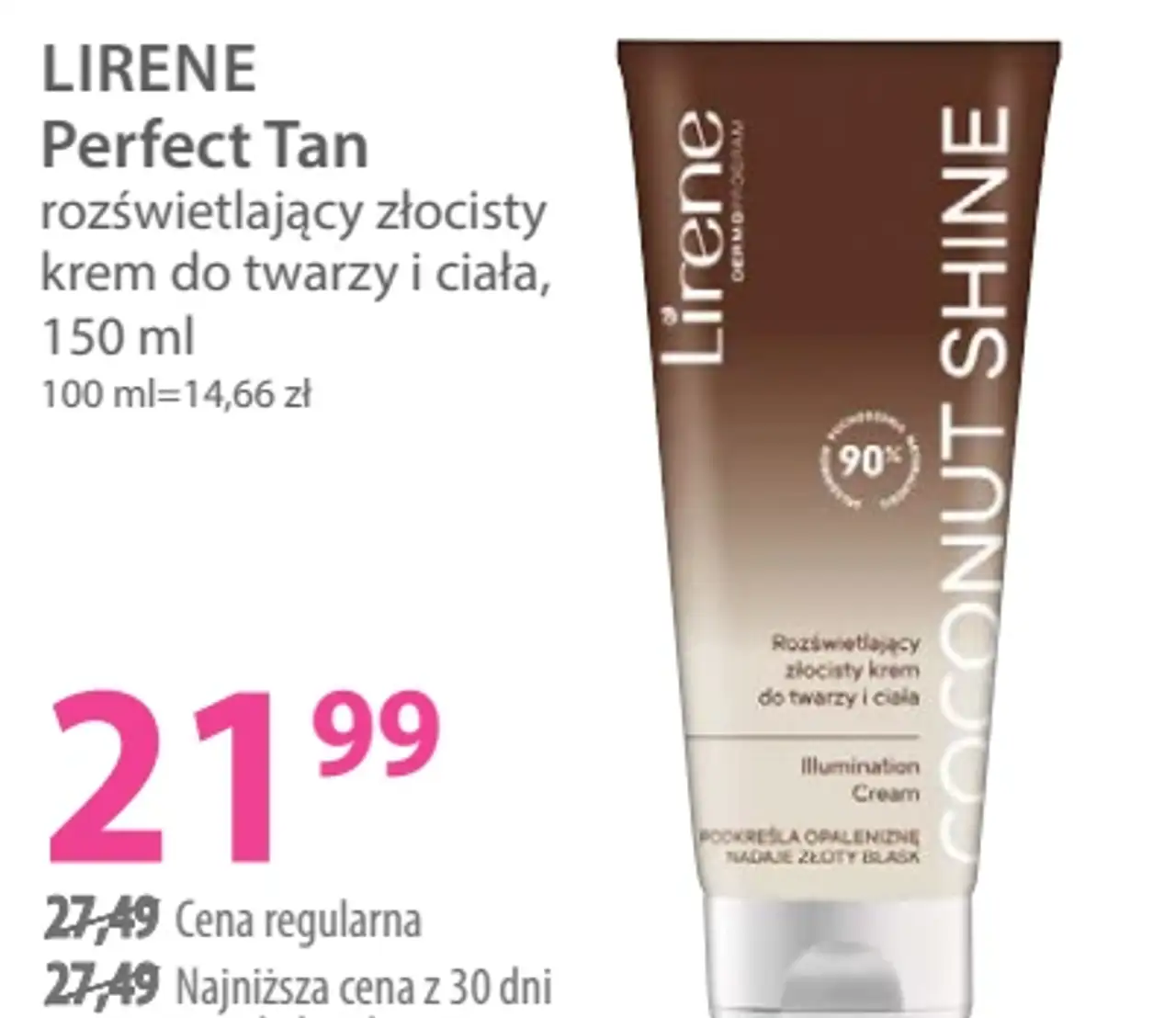 Lirene Perfect Tan rozświetlający złocisty krem do twarzy i ciała, 150 ml