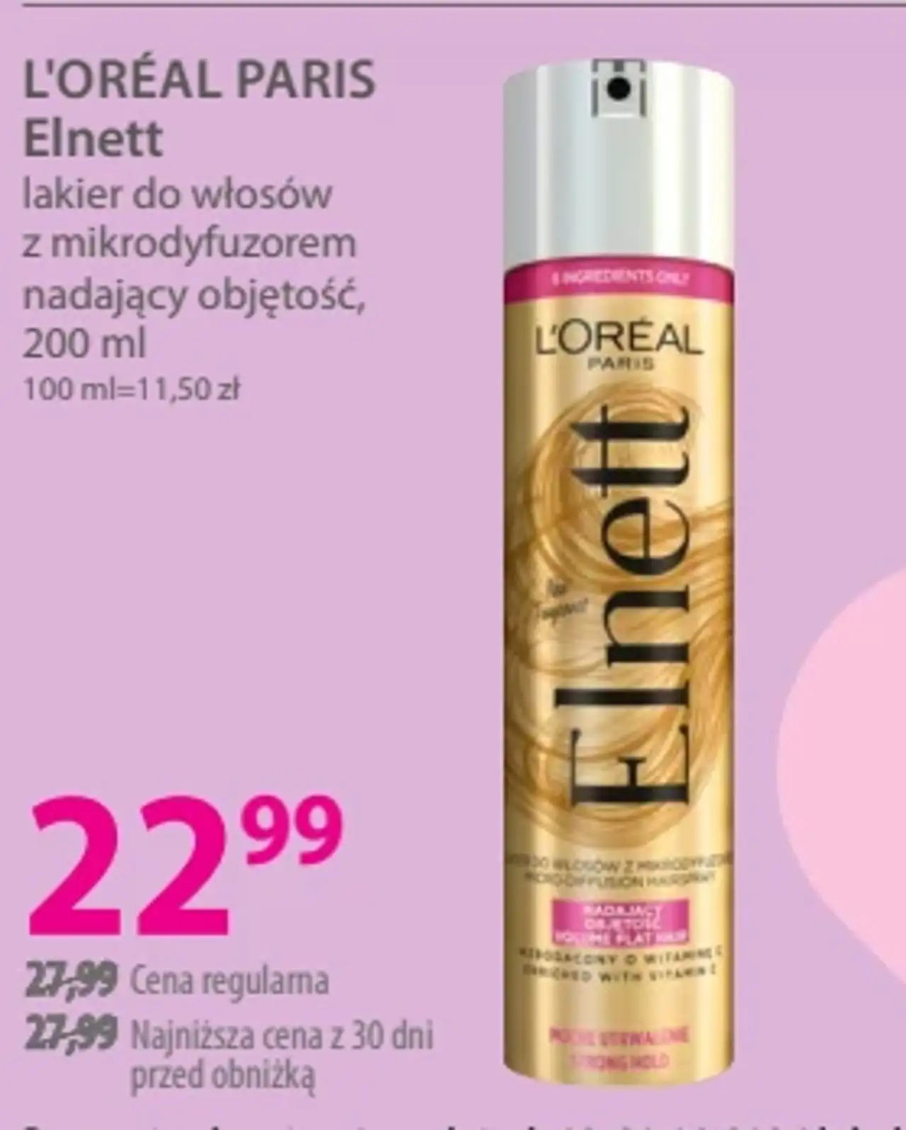 L'ORÉAL PARIS Elnett lakier do włosów z mikrodyfuzorem nadający objętość