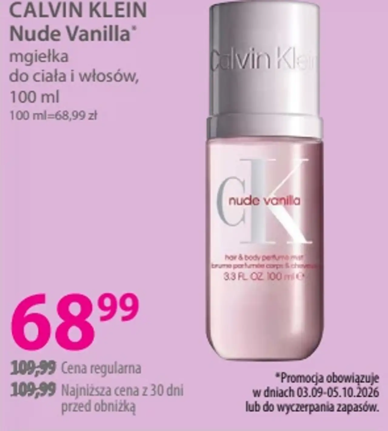 CALVIN KLEIN Nude Vanilla mgiełka do ciała i włosów