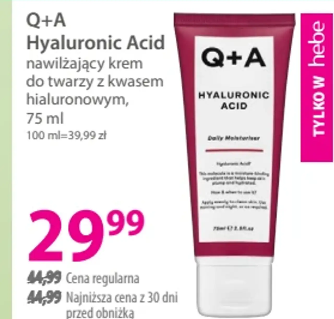 Q+A Hyaluronic Acid nawilżający krem do twarzy z kwasem hialuronowym