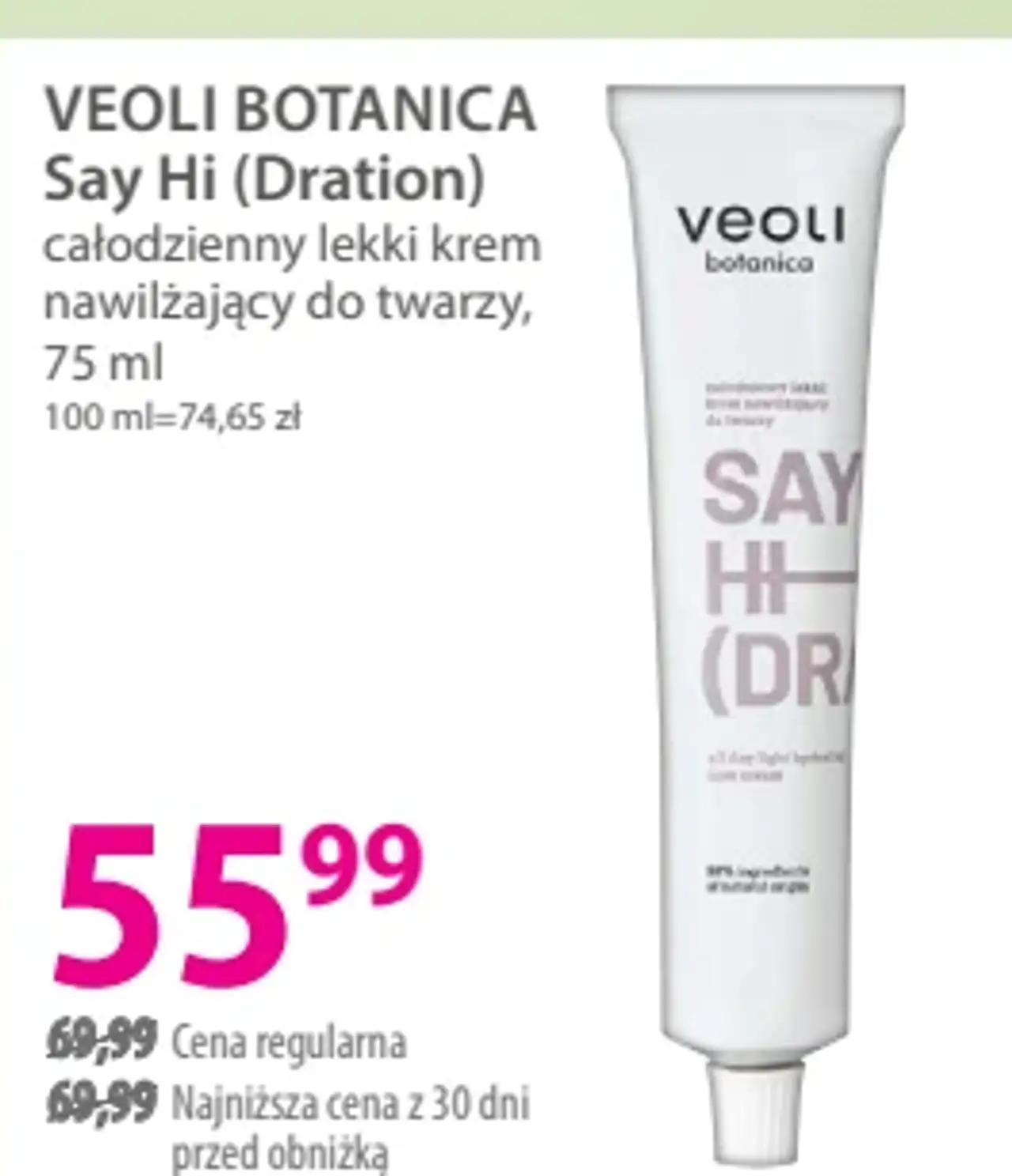 Veoli Botanica Say Hi (Dration) całodzienny lekki krem nawilżający do twarzy