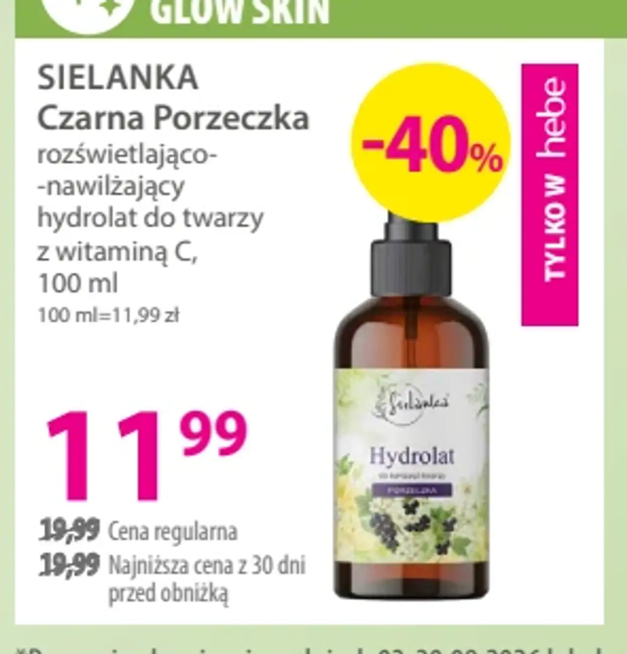 Sielanka Czarna Porzeczka rozświetlająco-nawilżający hydrolat do twarzy