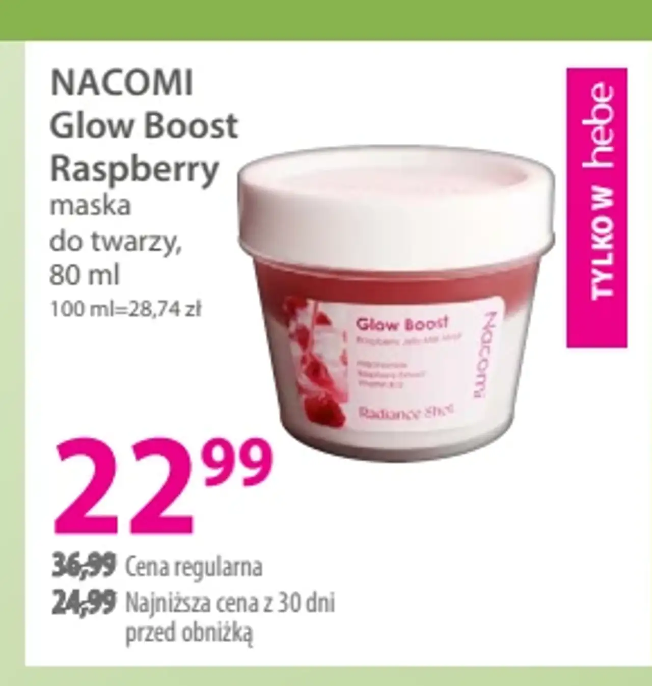 Nacomi Glow Boost Raspberry rozświetlająca maska do twarzy