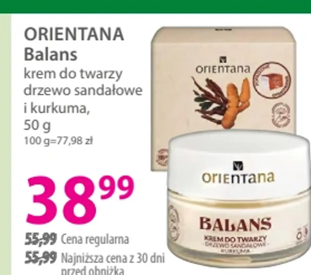 ORIENTANA Balans krem do twarzy drzewo sandałowe i kurkuma