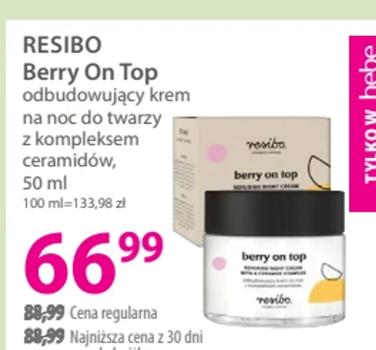 RESIBO Berry On Top odbudowujący krem na noc do twarzy z kompleksem ceramidów