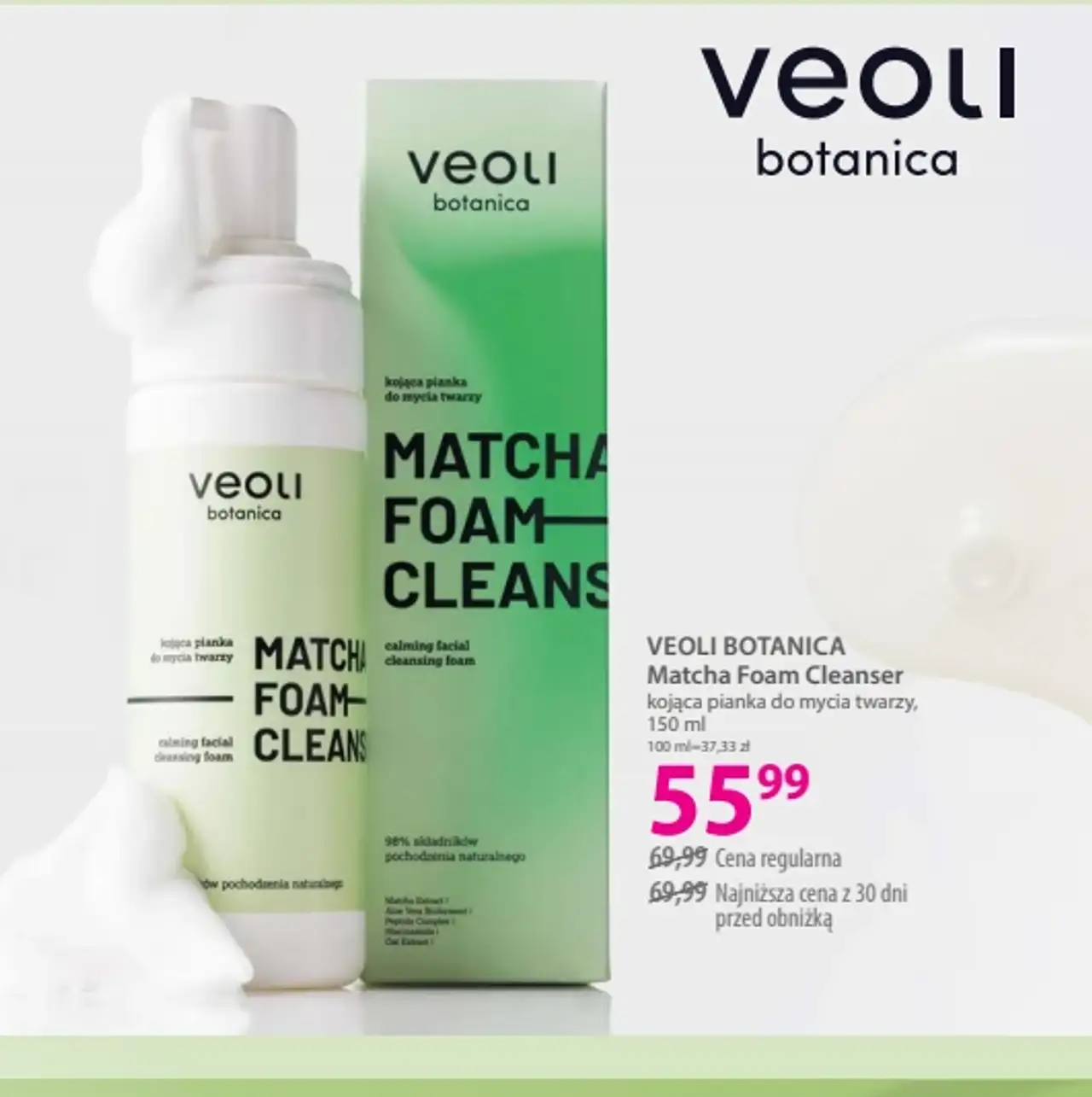VEOLI BOTANICA Matcha Foam Cleanser kojąca pianka do mycia twarzy