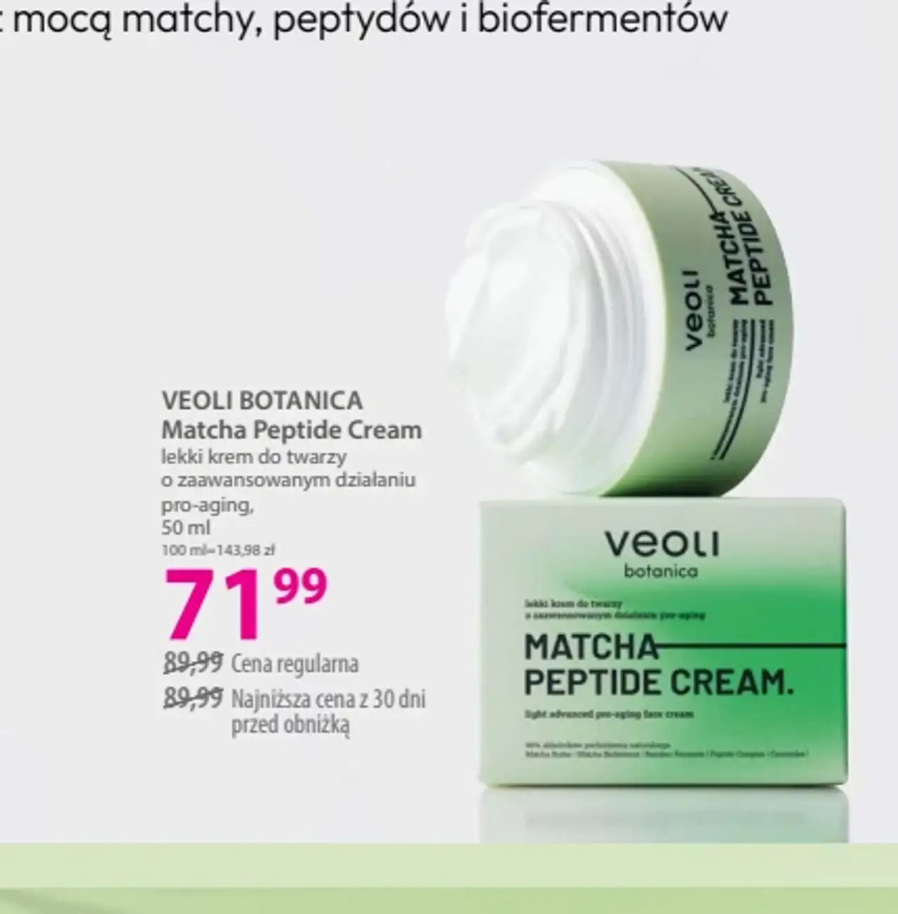 VEOLI BOTANICA Matcha Peptide Cream lekki krem do twarzy o zaawansowanym działaniu pro-aging