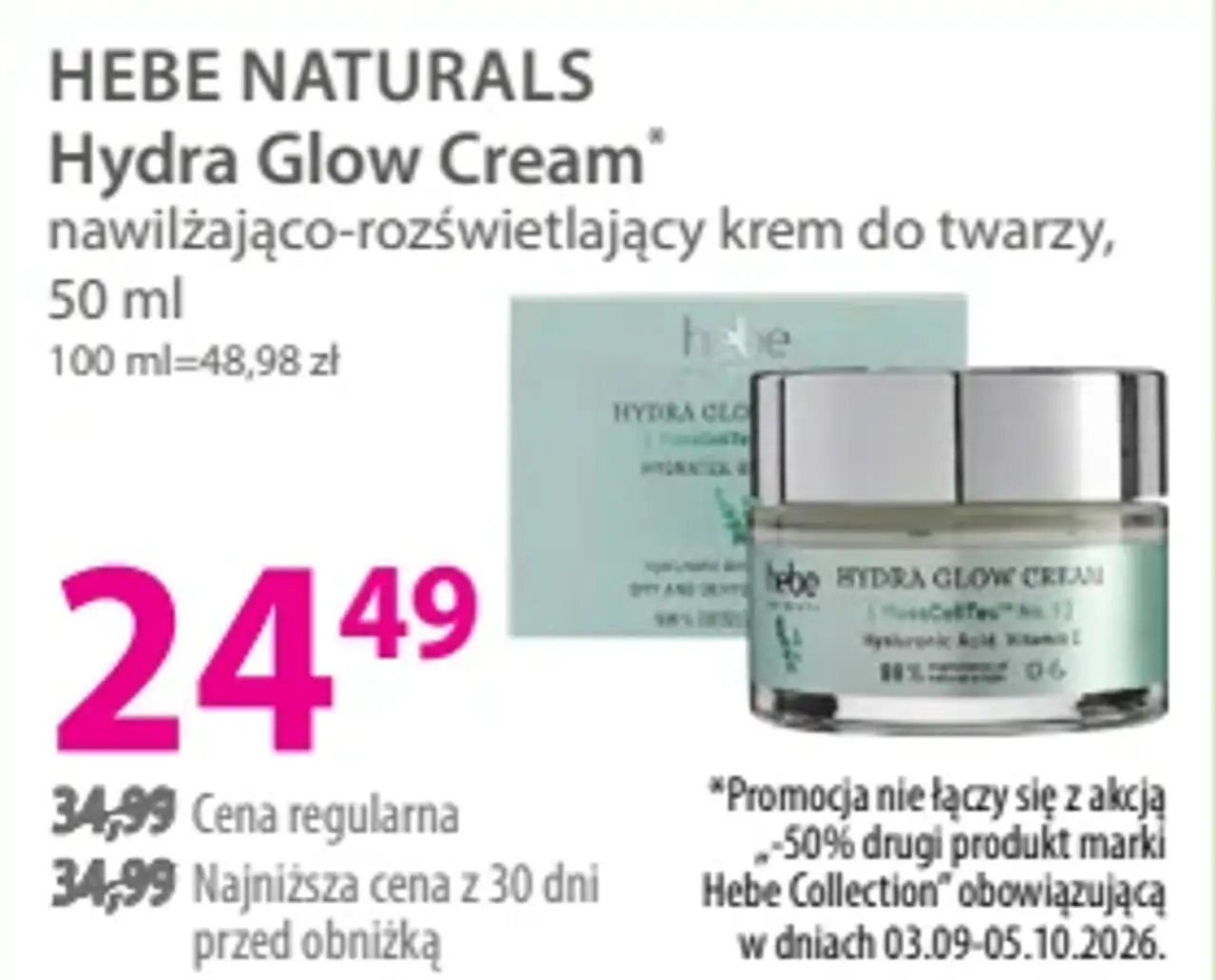 HEBE NATURALS Hydra Glow Cream nawilżająco-rozświetlający krem do twarzy