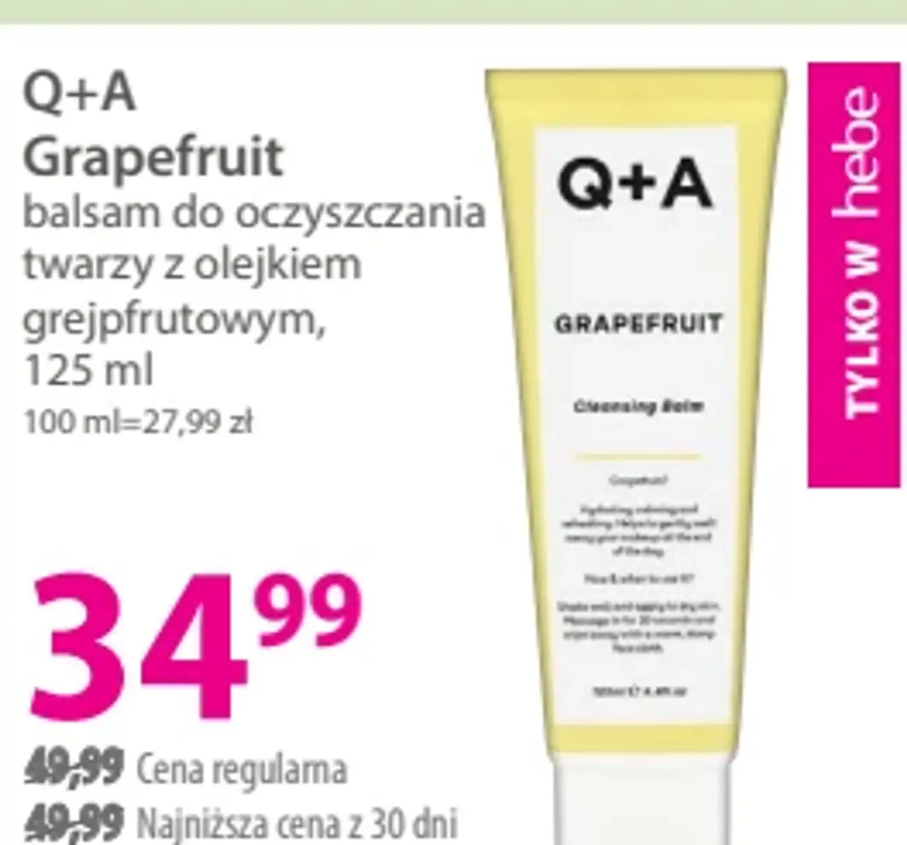 Q+A Grapefruit balsam do oczyszczania twarzy z olejkiem grejpfrutowym