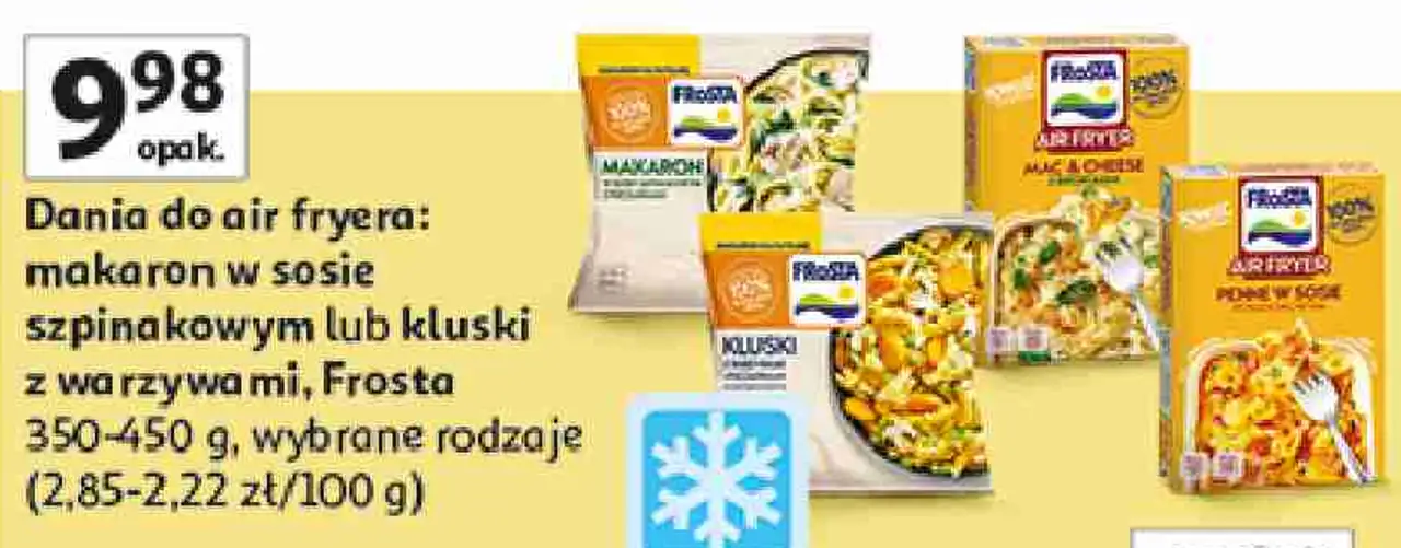 Dania do air fryera: makaron w sosie szpinakowym lub kluski z warzywami, Frosta