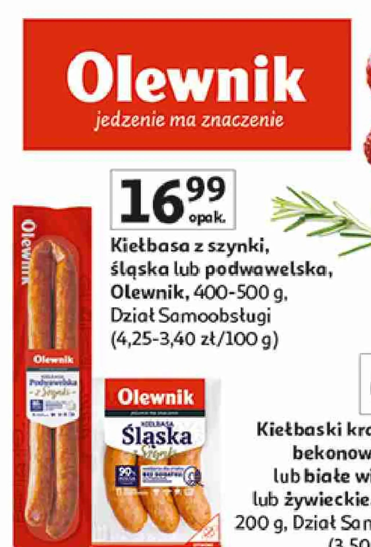 Kiełbasa z szynki, śląska lub podwawelska, Olewnik, 400-500 g