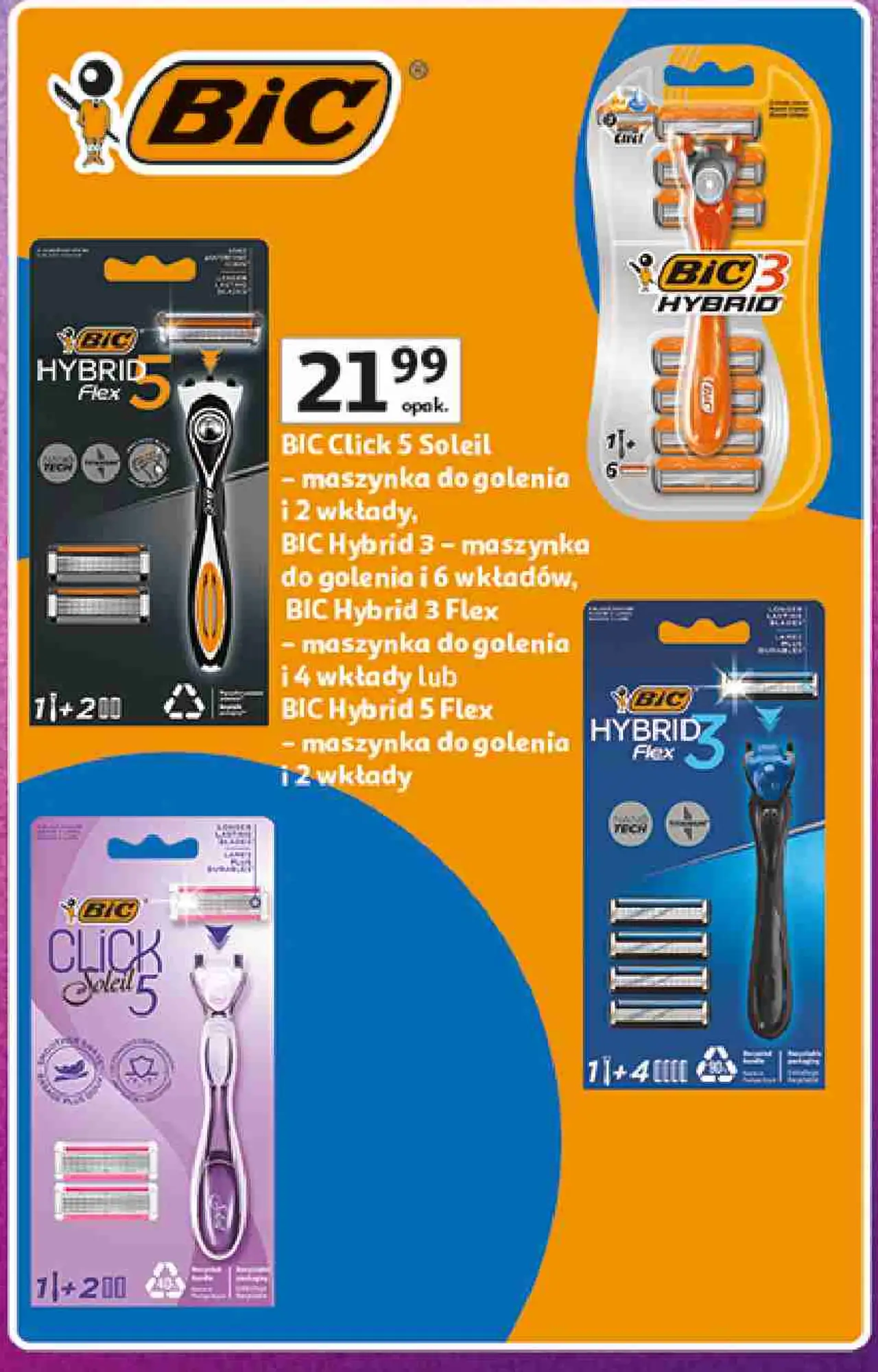 Maszynki do golenia BIC Click 5 Soleil, BIC Hybrid 3, BIC Hybrid 5 Flex