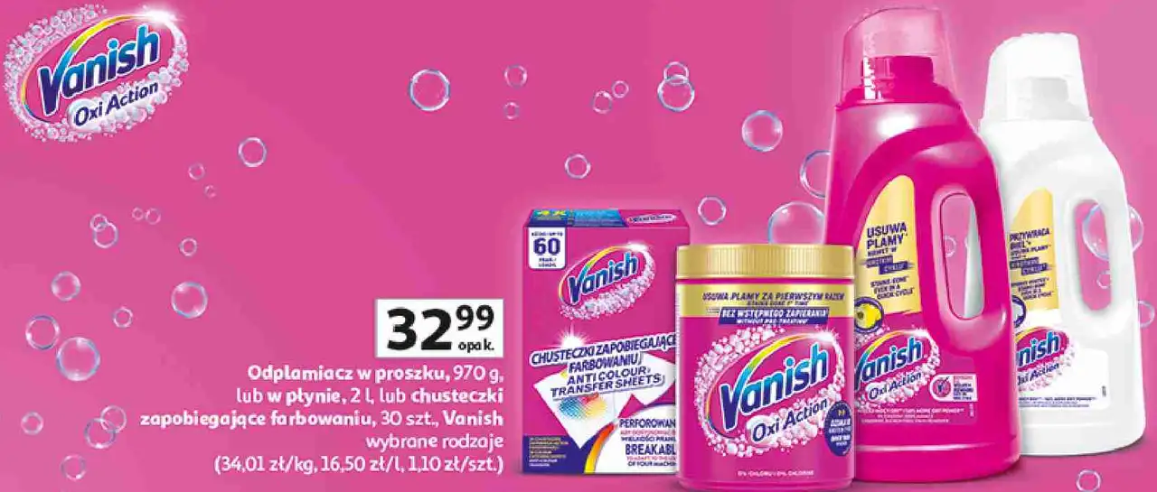 Odplamiacz w proszku, w płynie lub chusteczki zapobiegające farbowaniu Vanish