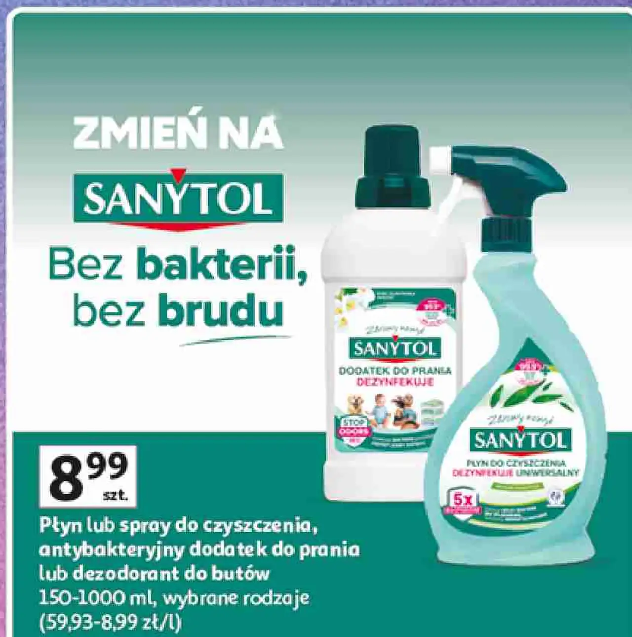 Płyn lub spray do czyszczenia, antybakteryjny dodatek do prania lub dezodorant do butów Sanytol