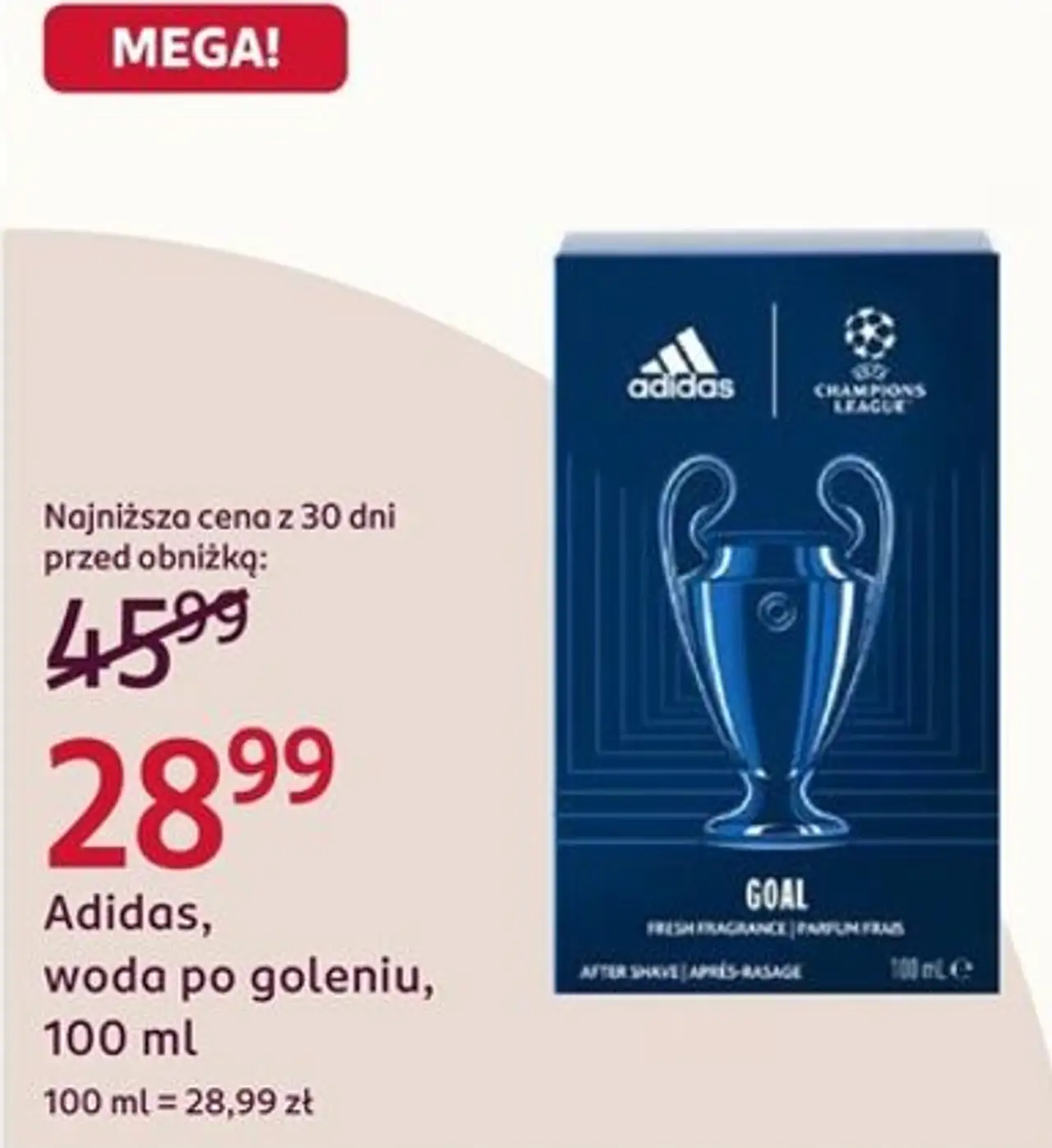 Adidas UEFA Champions League Goal, woda po goleniu, 100 ml