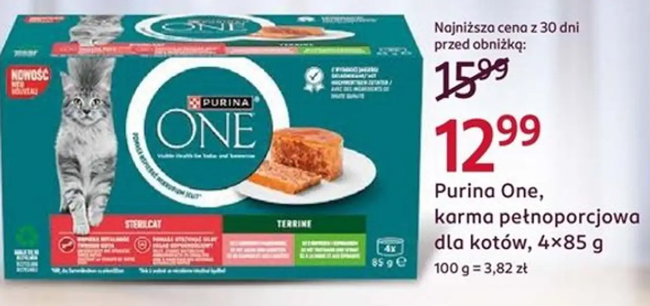 Purina One, karma pełnoporcjowa dla kotów, 4×85 g