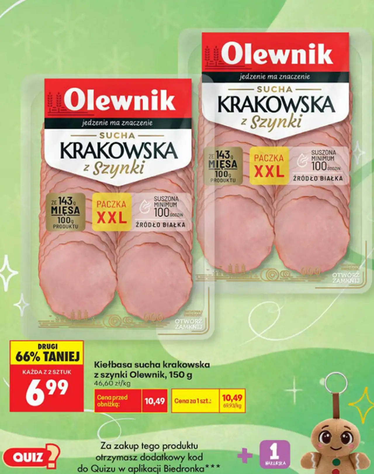 Kiełbasa sucha krakowska z szynki Olewnik Paczka XXL