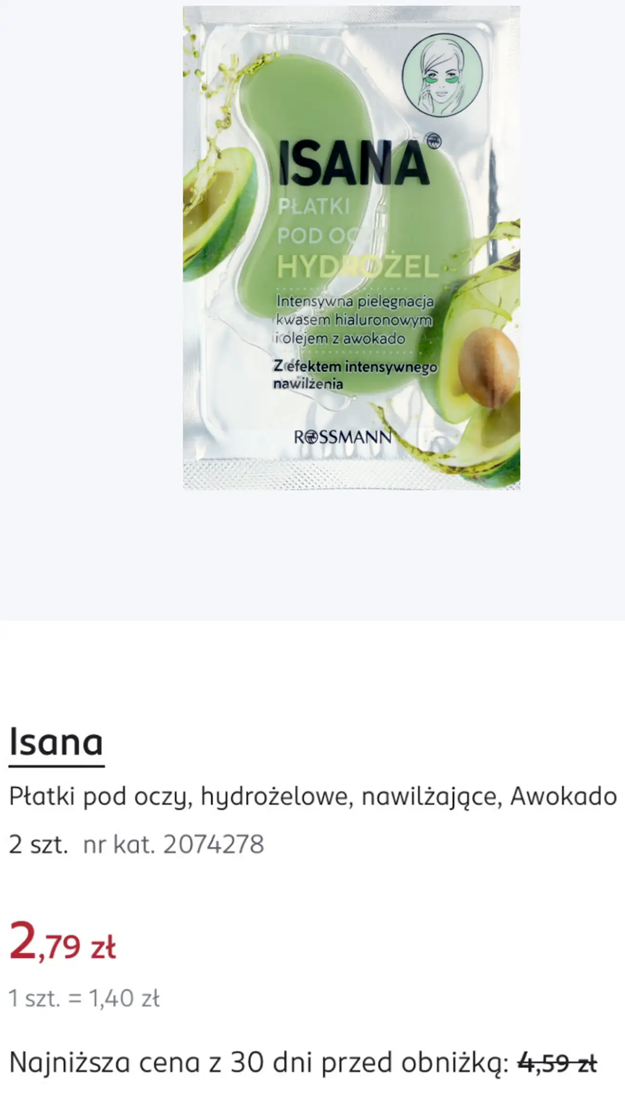 Isana Płatki pod oczy, hydroŰelowe, nawilŰające, Awokado