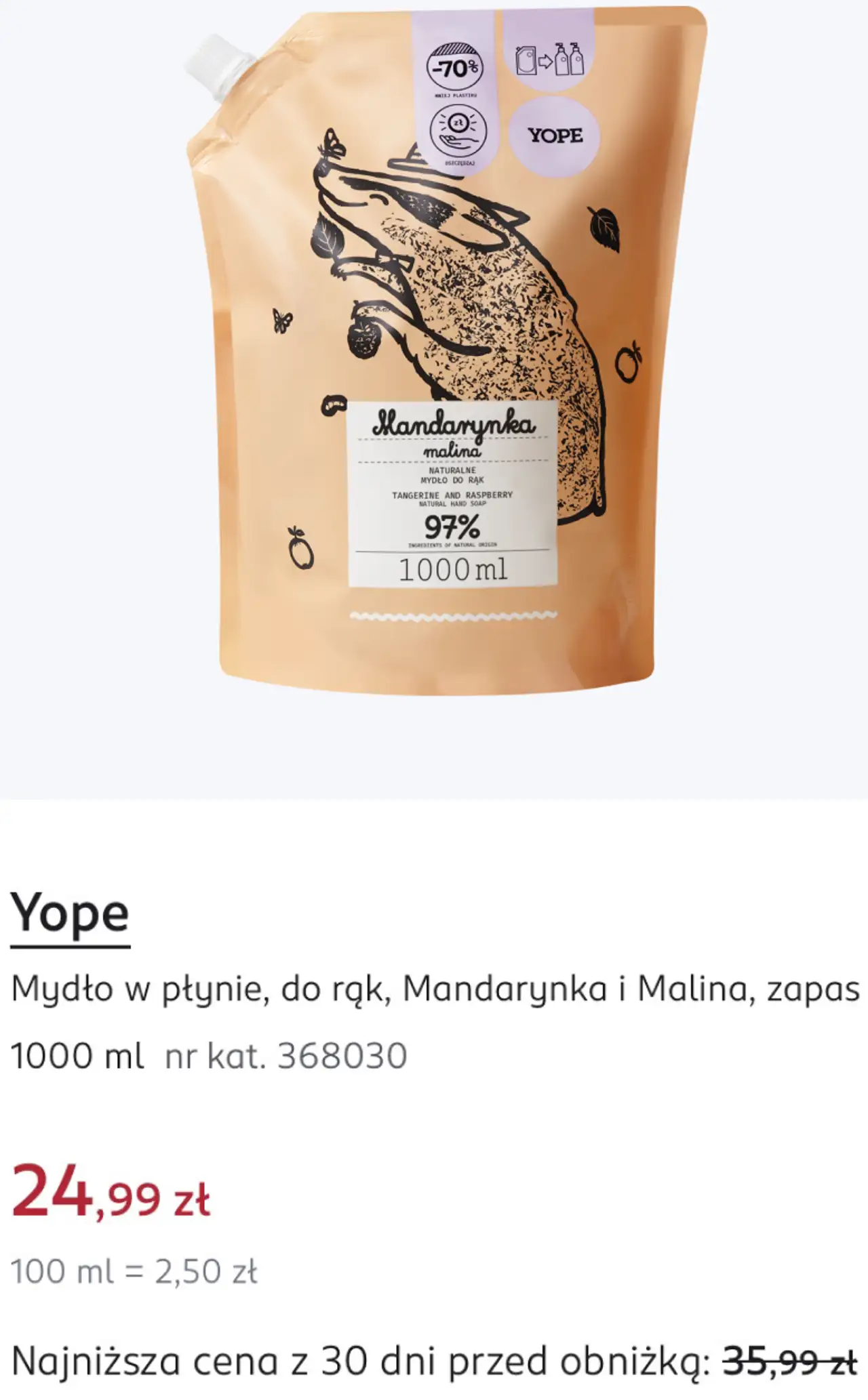 Yope Mydło w płynie, do rąk, Mandarynka i Malina, zapas