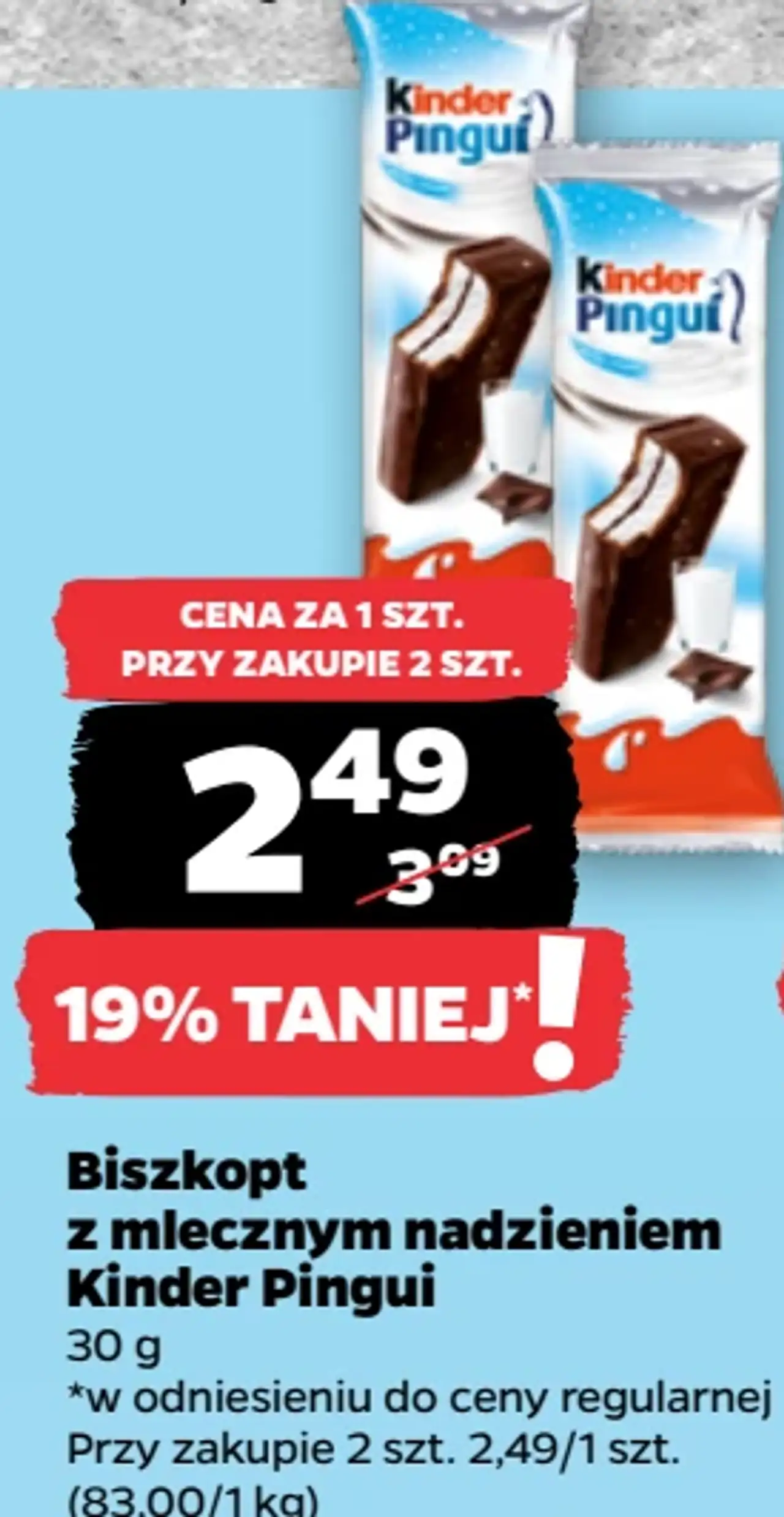 Biszkopt z mlecznym nadzieniem Kinder Pingui