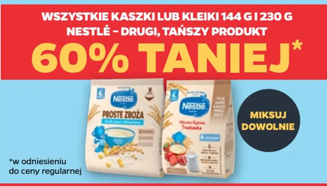 Wszystkie kaszki lub kleiki Nestlé 144 g i 230 g
