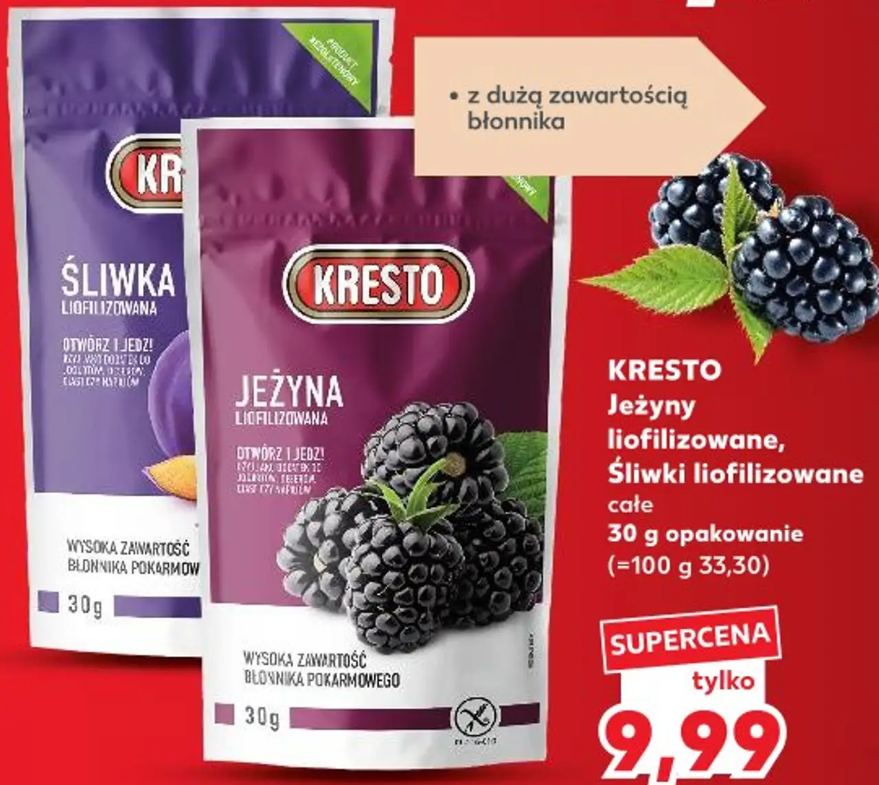 KRESTO Jeżyny liofilizowane, Śliwki liofilizowane całe