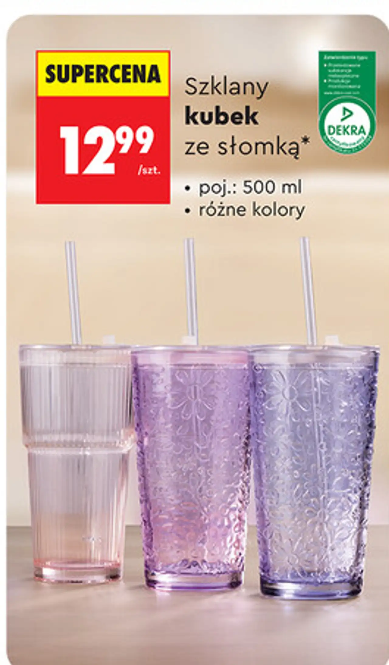 Szklany kubek ze słomką Smukee
