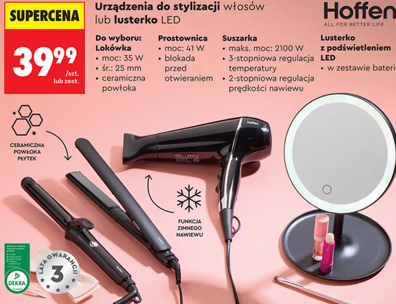 Urządzenia do stylizacji włosów lub lusterko LED Hoffen