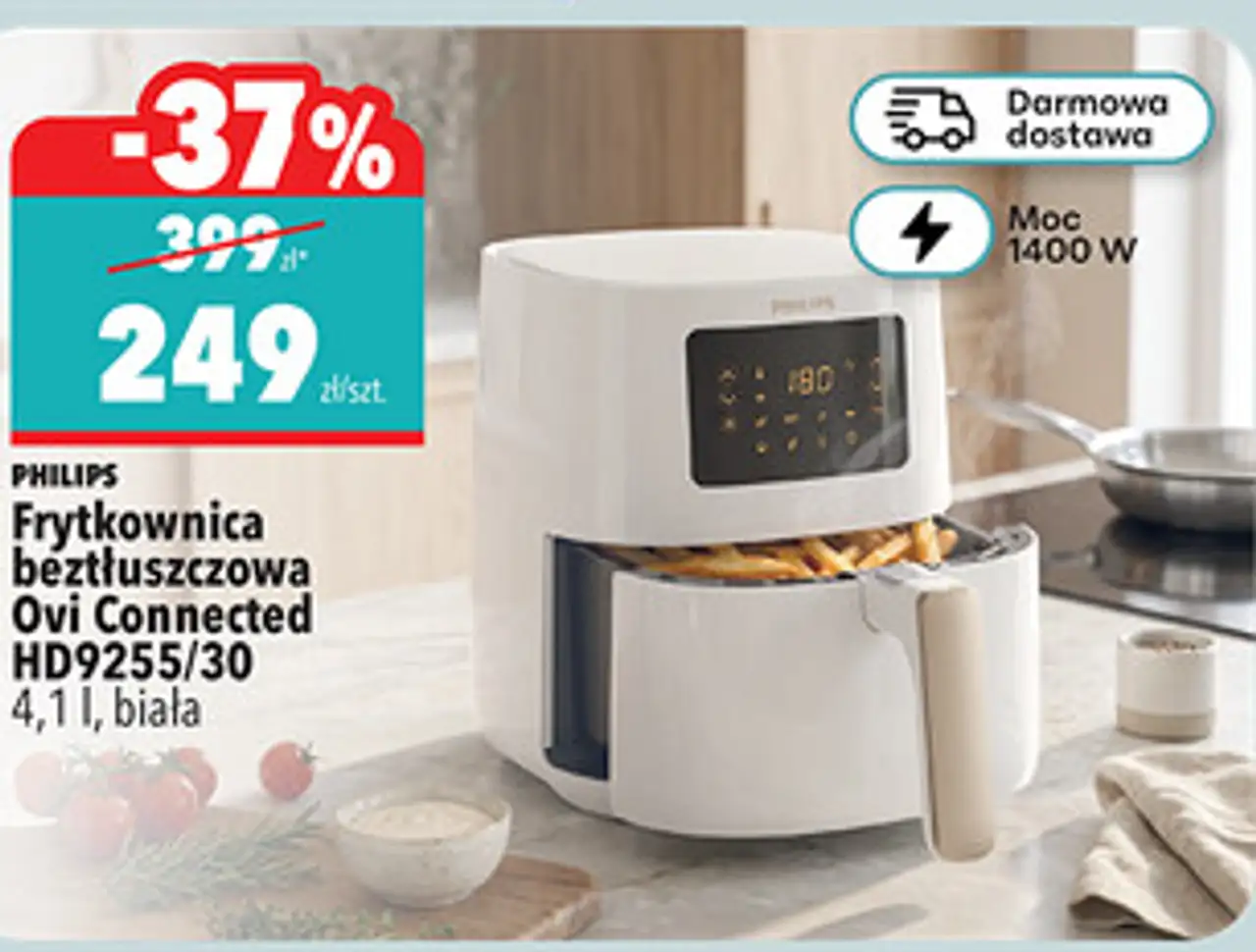 PHILIPS Frytkownica beztłuszczowa Ovi Connected HD9255/30 4,1 l