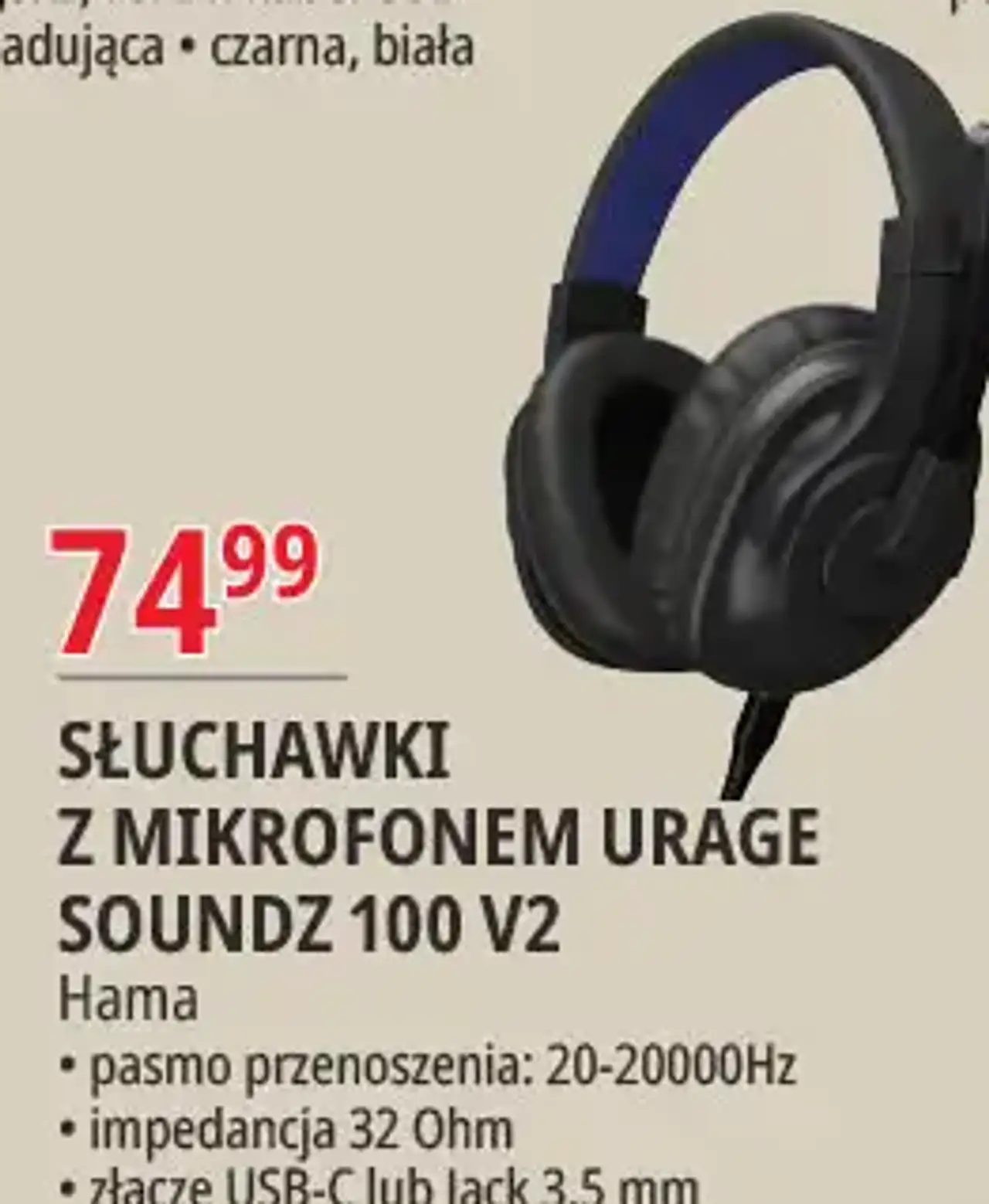 Słuchawki z mikrofonem Urage Soundz 100 V2 Hama